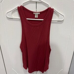 Bozzolo Red Ribbed Flowy Raceback Tank Top
